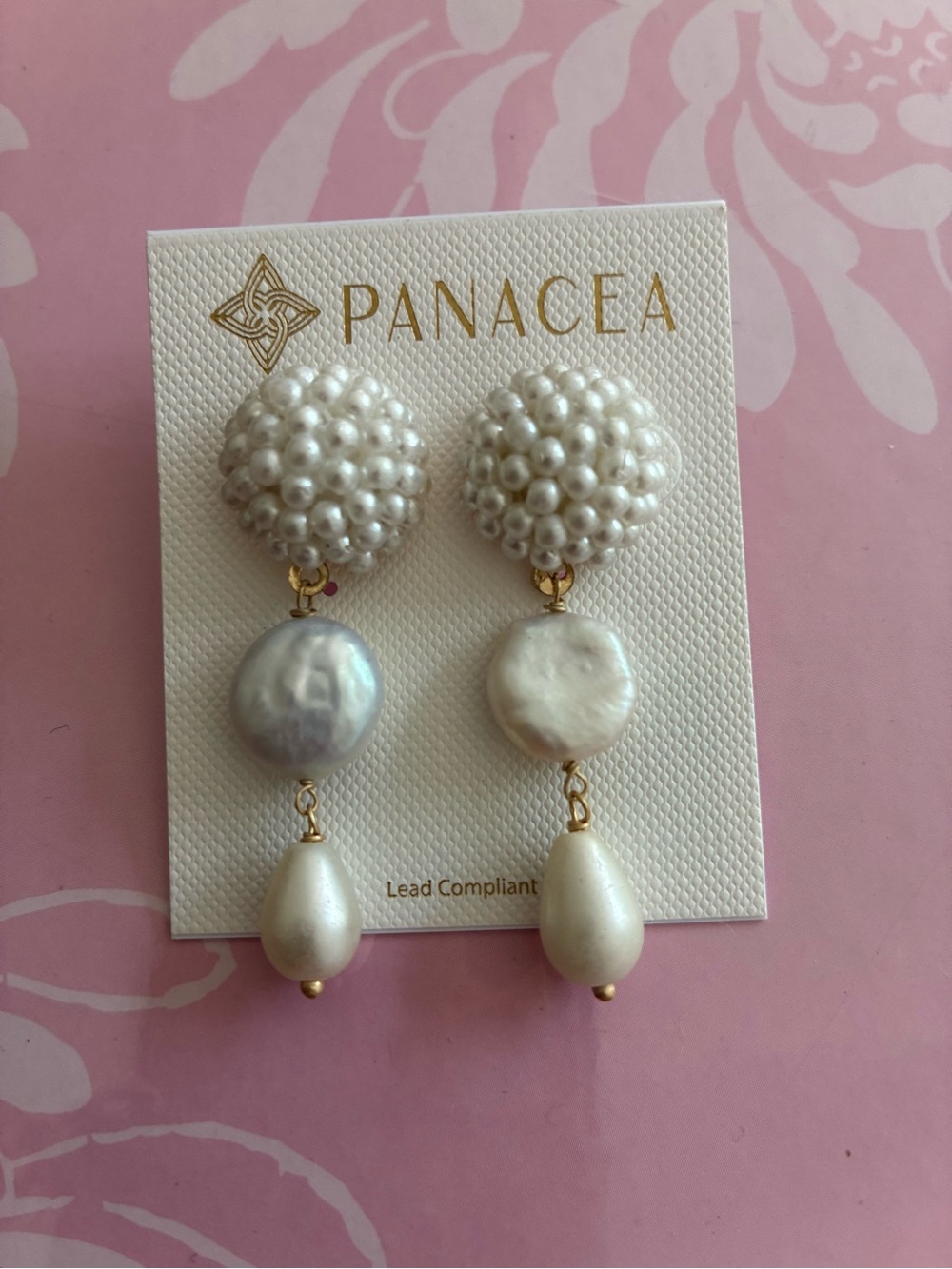 Panacea Cache Pearl Cluster Triple-Drop Earrings in White and Gold